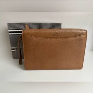 Versace Deadstock - Vintage Warm Brown Leather Zip Clutch Wristlet